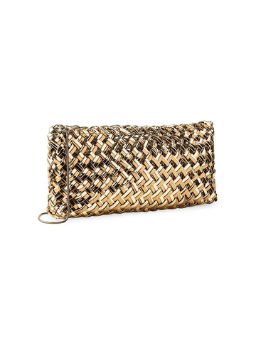 Gold Woven Metal Strap Clutch Bag, Night Out Daily Must-Have
