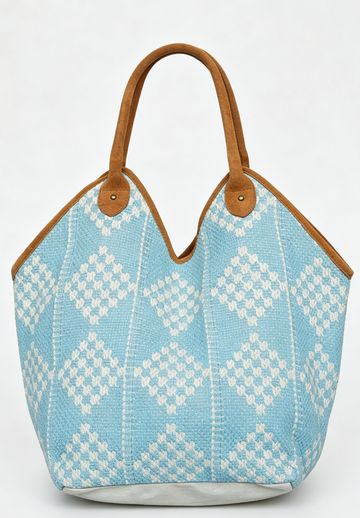 Diamond Pattern Tote Bag with Leather Straps, Daily Casual Wear Essential