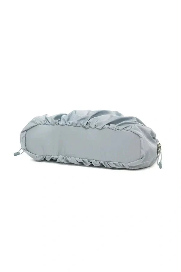 Soft Ash Blue Gathered Shoulder Bag with Leather Zipper Pulls, Casual Daily Carry Must-Have
