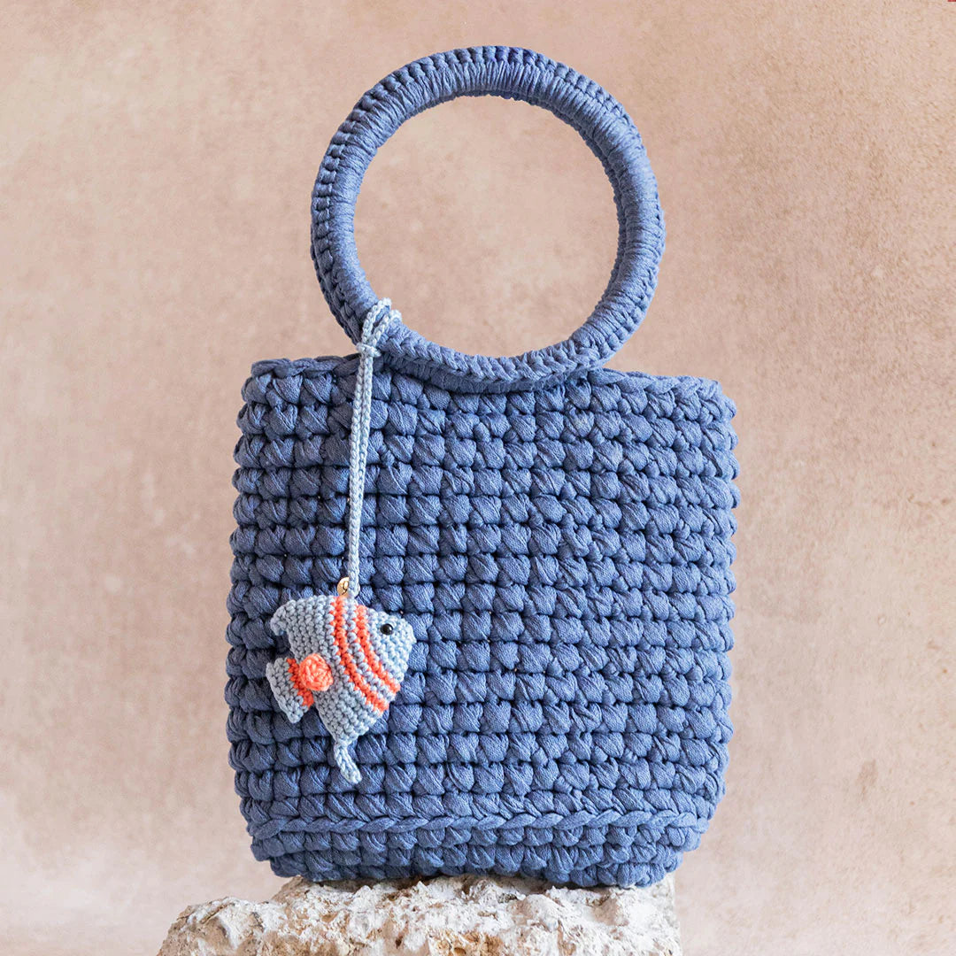 Vibrant Knit Mini Hand Bag with Leather Accent, Everyday Carry Must-Have