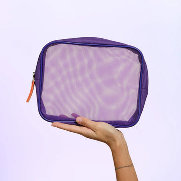 Purple Leather-Accent Bag with Zipper Pull