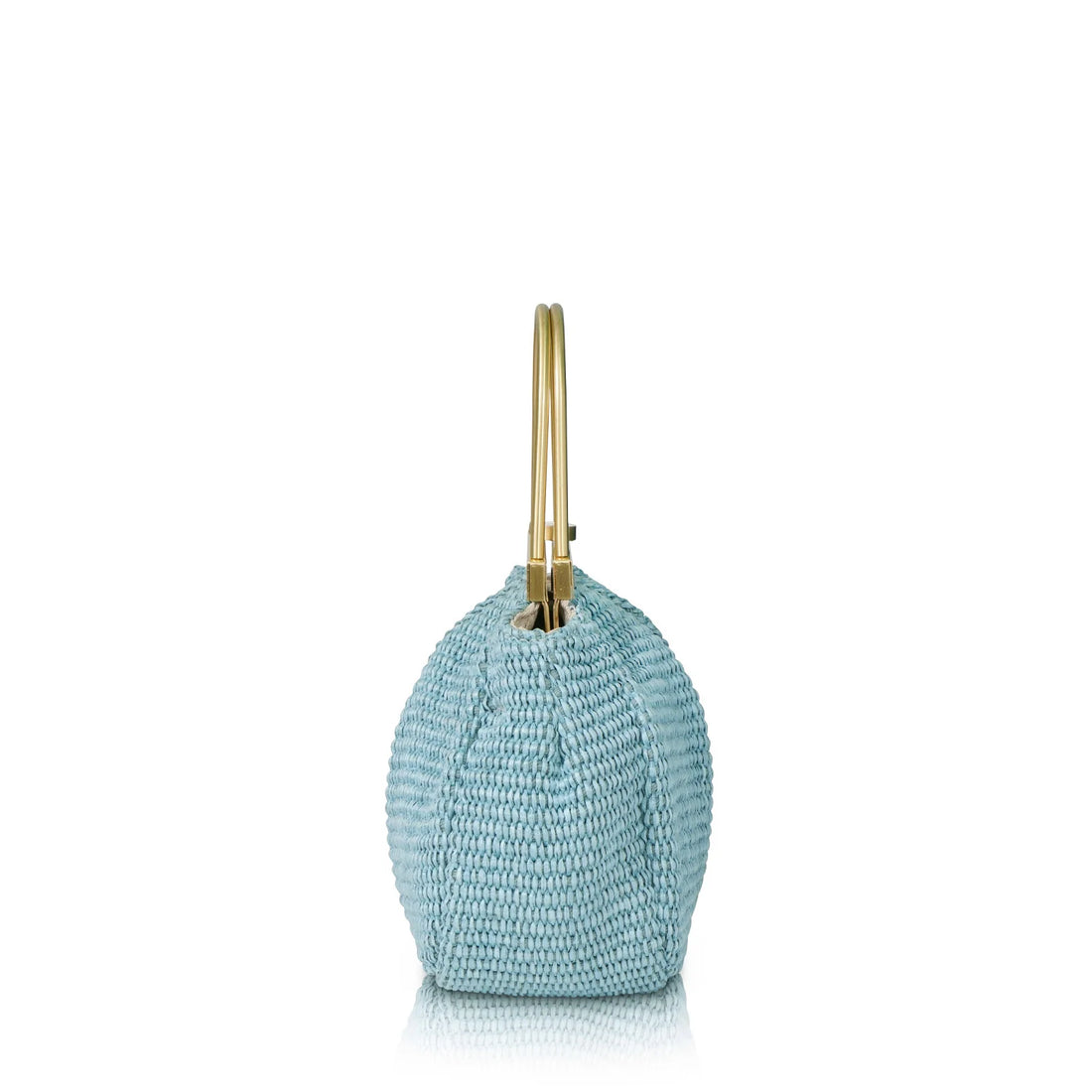Sky Blue Metal Frame Woven Bag, Leather Trim Summer Outfit Must-Have