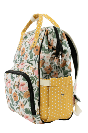 Mustard Polka Dot Side Pockets & Fabric Top Handles, Multi-use Parent Daily Bag