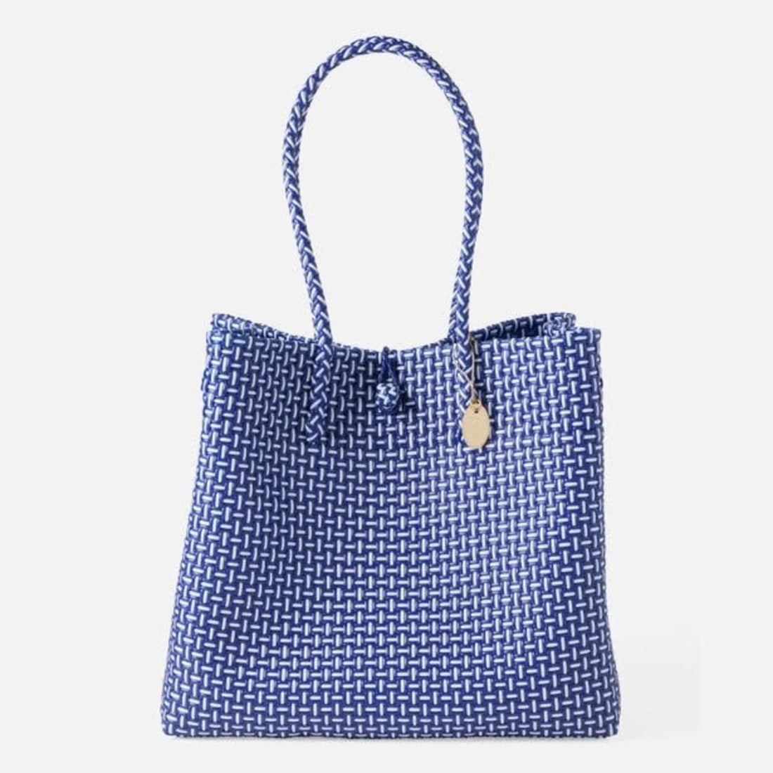 Textured Two-Tone Woven Tote Bag Accented with Leather Tag, Everyday Styling Essential